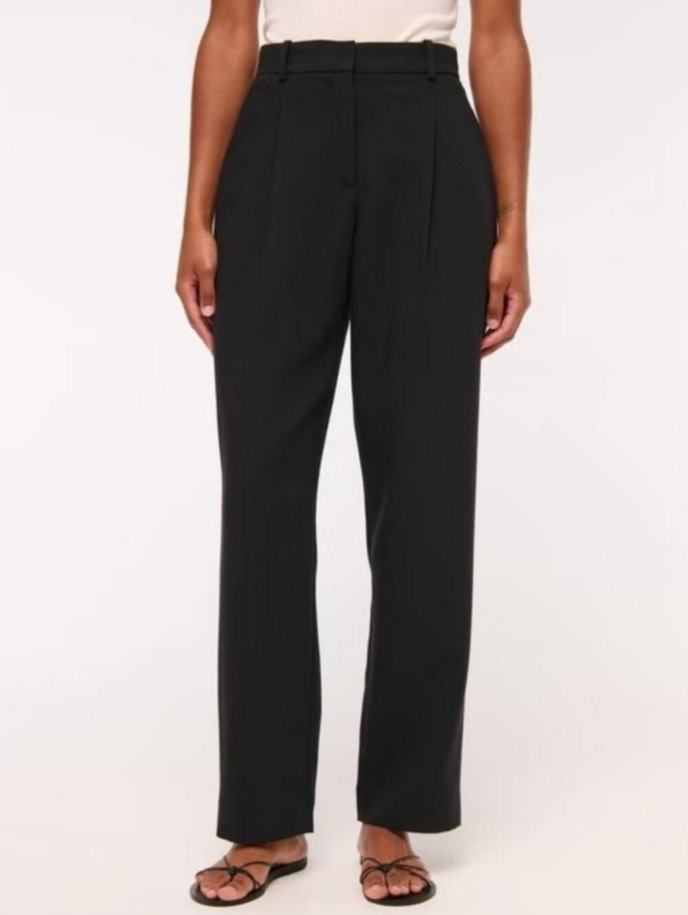 Abercrombie & Fitch High-Waist Straight-Leg Trouser Pants - Black Size Large S